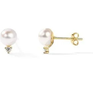 New 18kgold?Plated 925 Sterling Silver Cubic Zirconia Stud Button Pearl